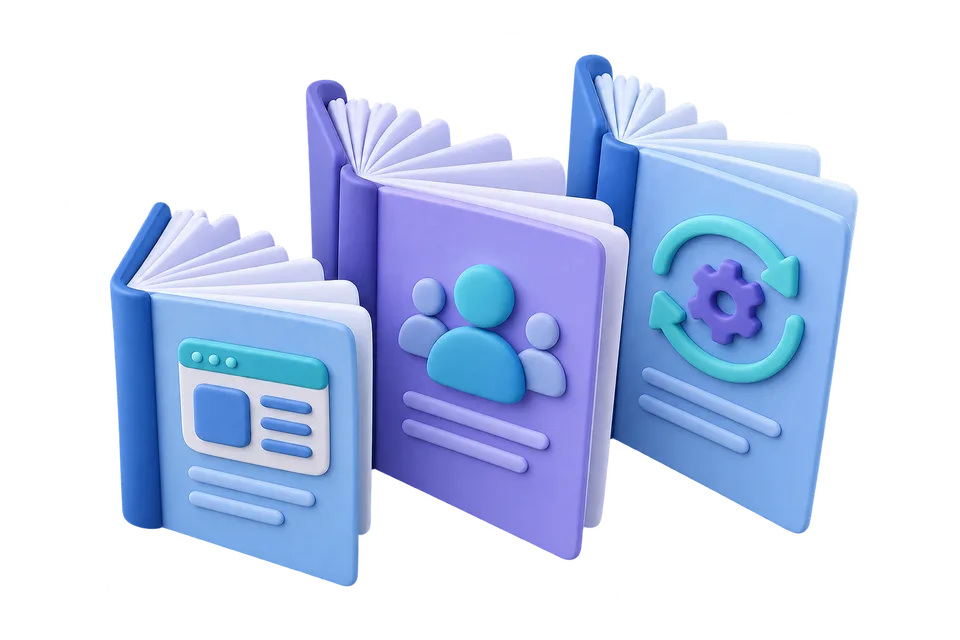 Concept illustration of guides to websites, customer records and routine work