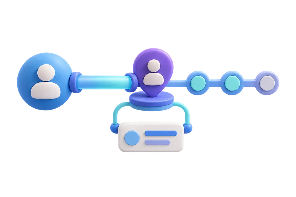 Concept illustration of connected customer information, ownership and progress