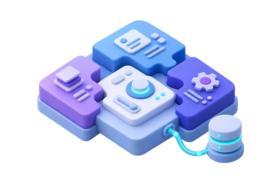 Concept illustration of connected modules forming a custom business application